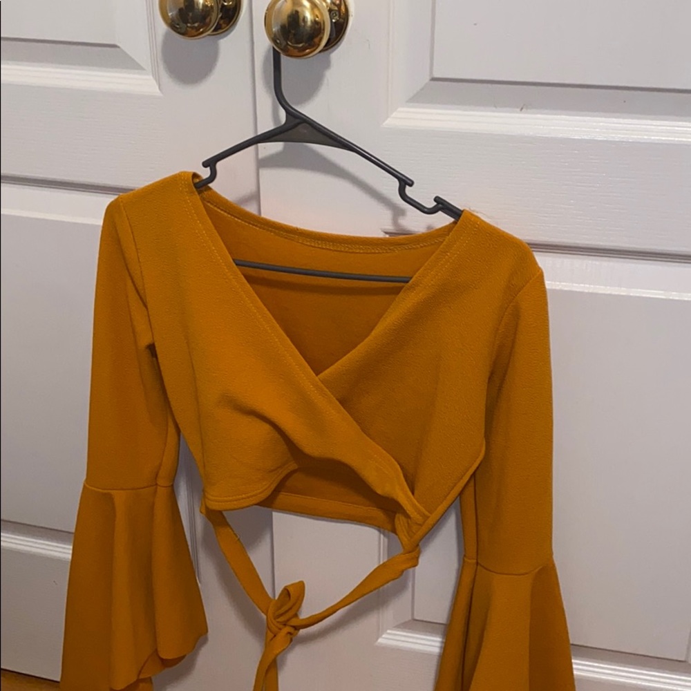 Bell sleeve mustard crop top.